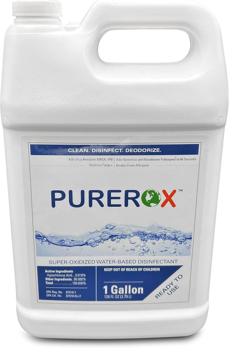 PUREROX disinfectant (1 gallon) Eliminate 99.9999% viruses, Norovirus, HIV, MRSA and fungi. Hypochlorous technology. Hospital Grade. Use Anywhere. No residue.No Rinse. Suitable All Surfaces - Image 1